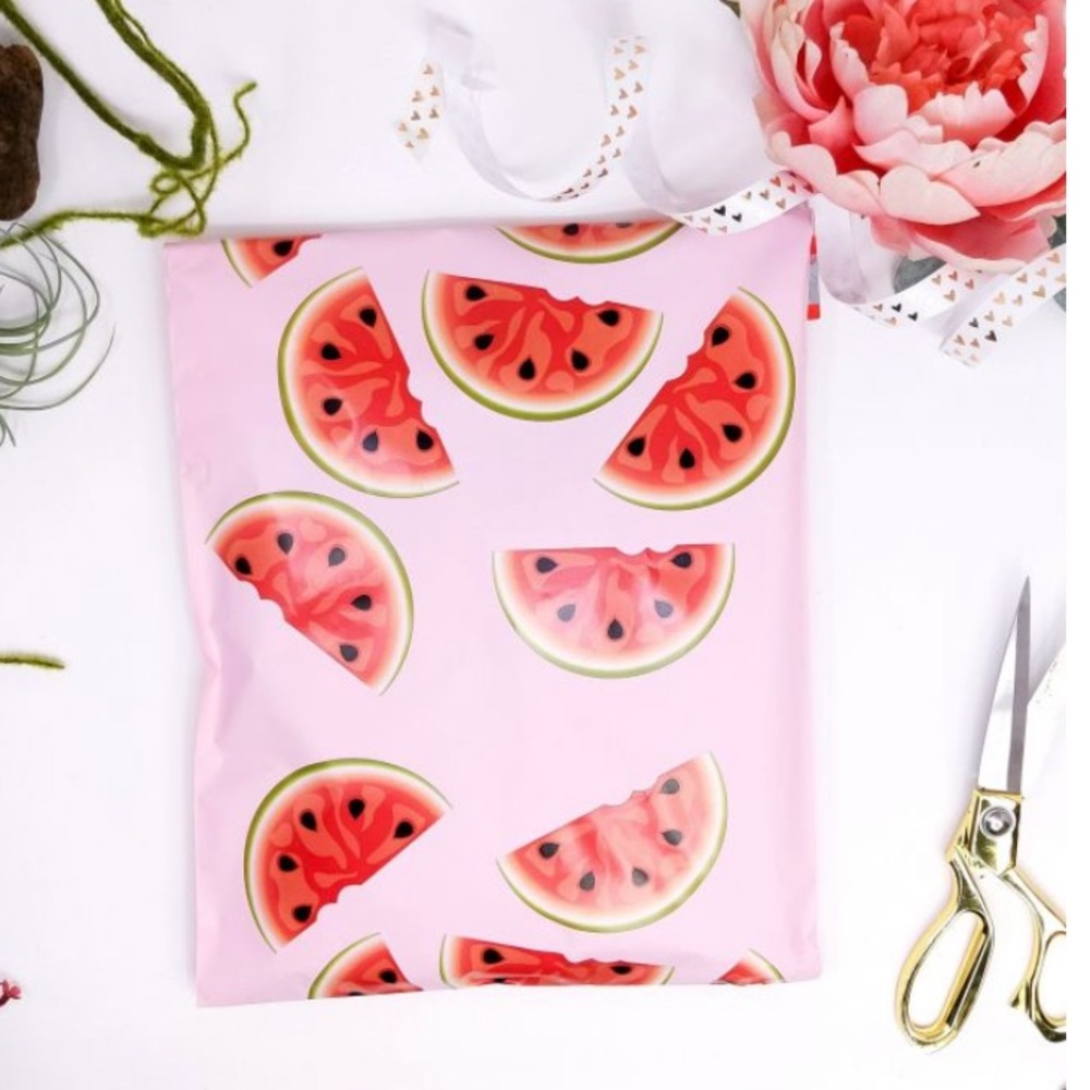 SUMMER PICK!🍉20 Watermelon poly bags 10 x 13 - pink with red liner